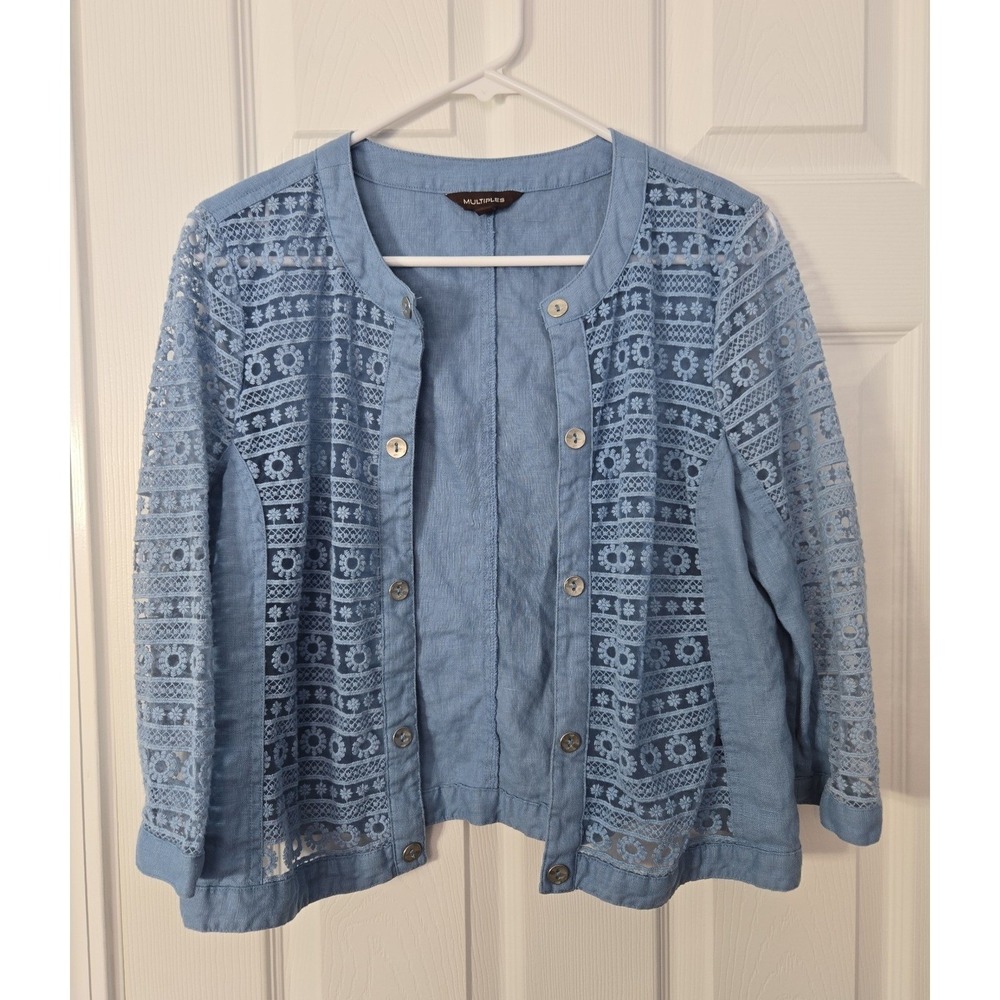 Multiples Womans Linen‎ Short Cardigan Size Petite Small long Sleeve open front
